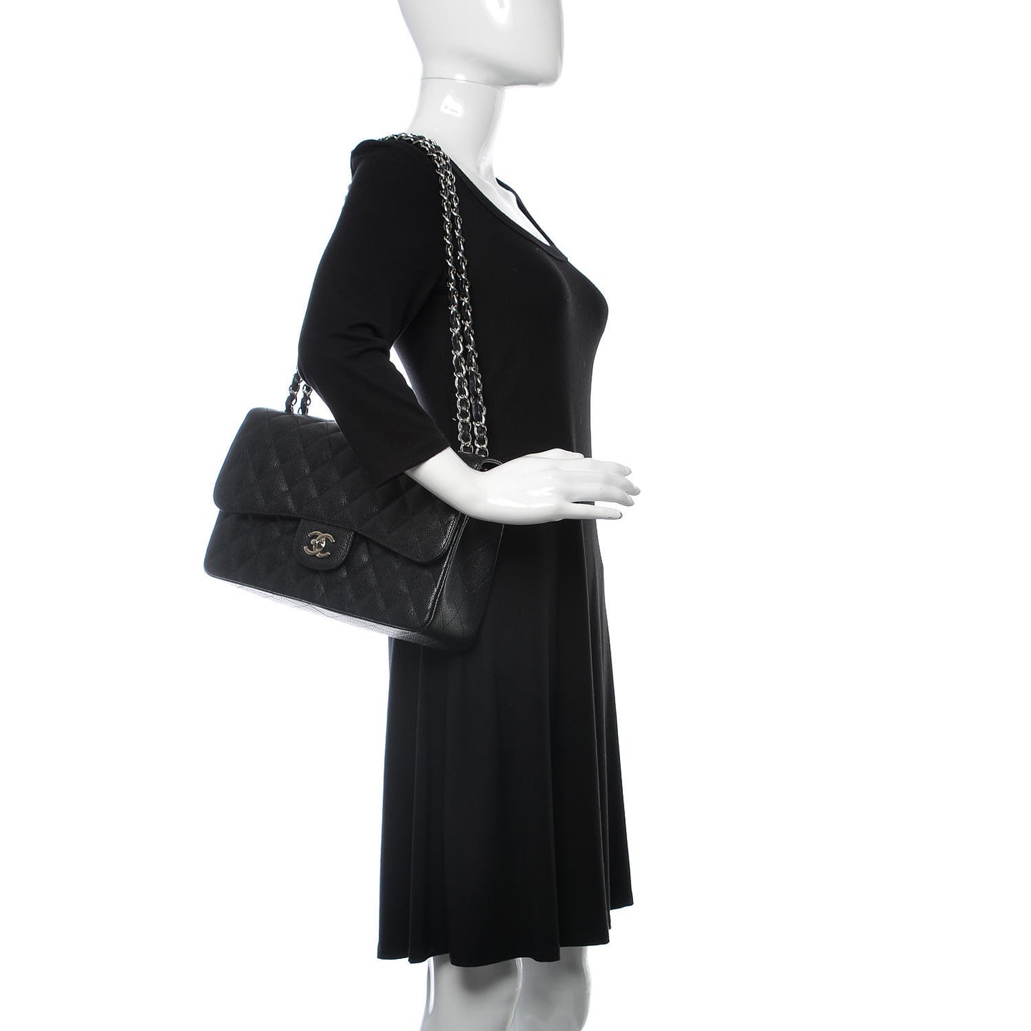 Caviar Quilted Jumbo Double Flap Black