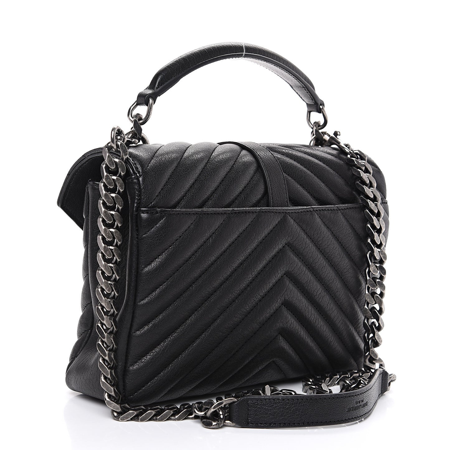 Sheepskin Matelasse Chevron Monogram Medium College Bag Black
