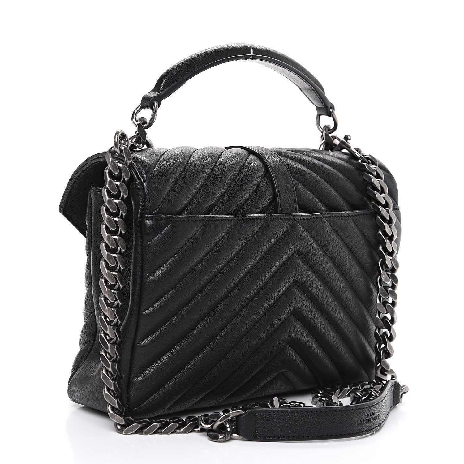 Saint Laurent Sheepskin Matelasse Chevron Monogram Medium College Bag Black 2 of 8
