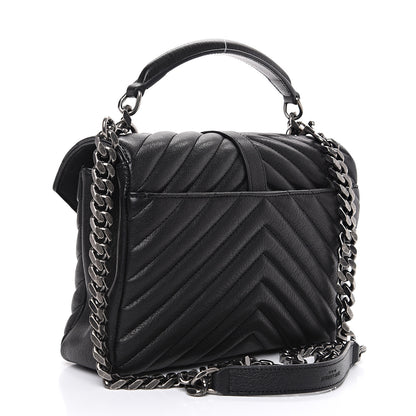Saint Laurent Sheepskin Matelasse Chevron Monogram Medium College Bag Black 2 of 8