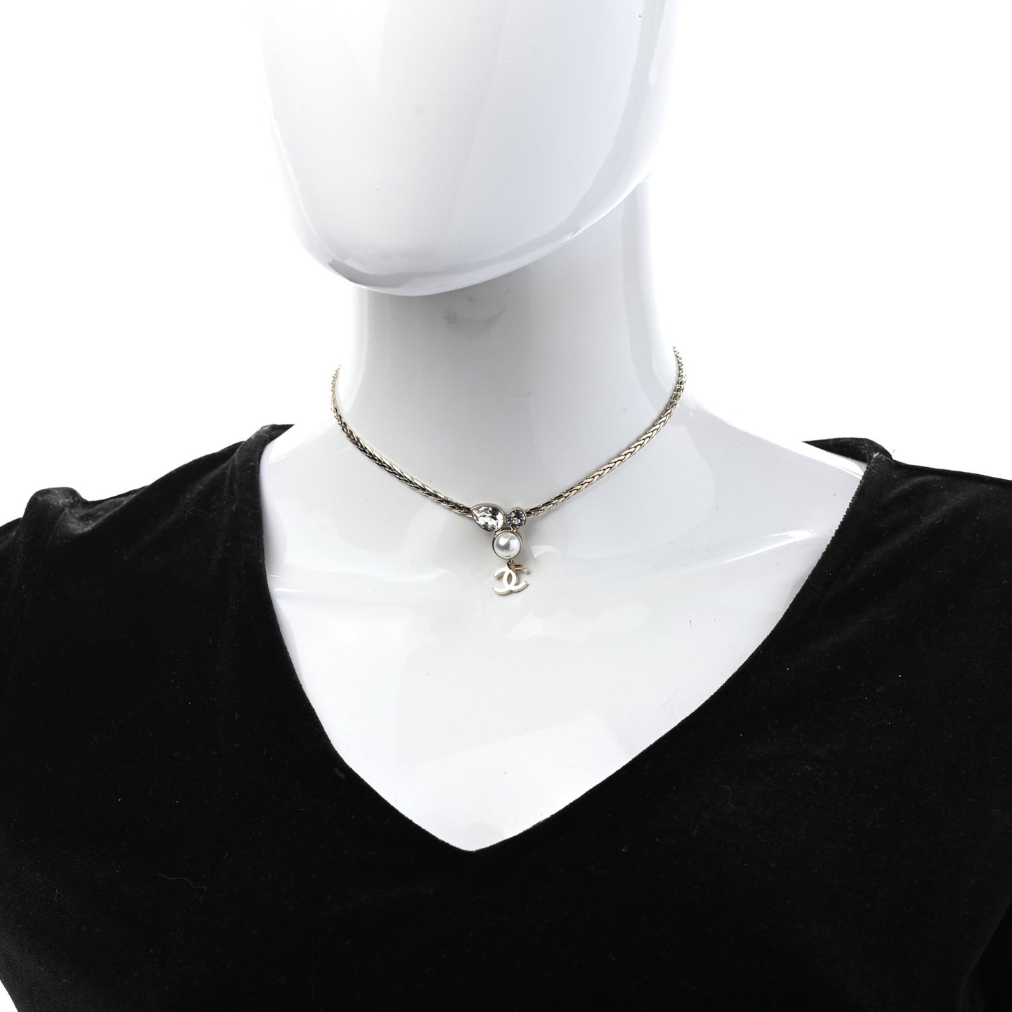 Pearl Crystal CC Teardrop Braided Necklace Gold