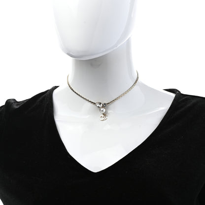 Chanel Pearl Crystal CC Teardrop Braided Necklace Gold 2 of 8