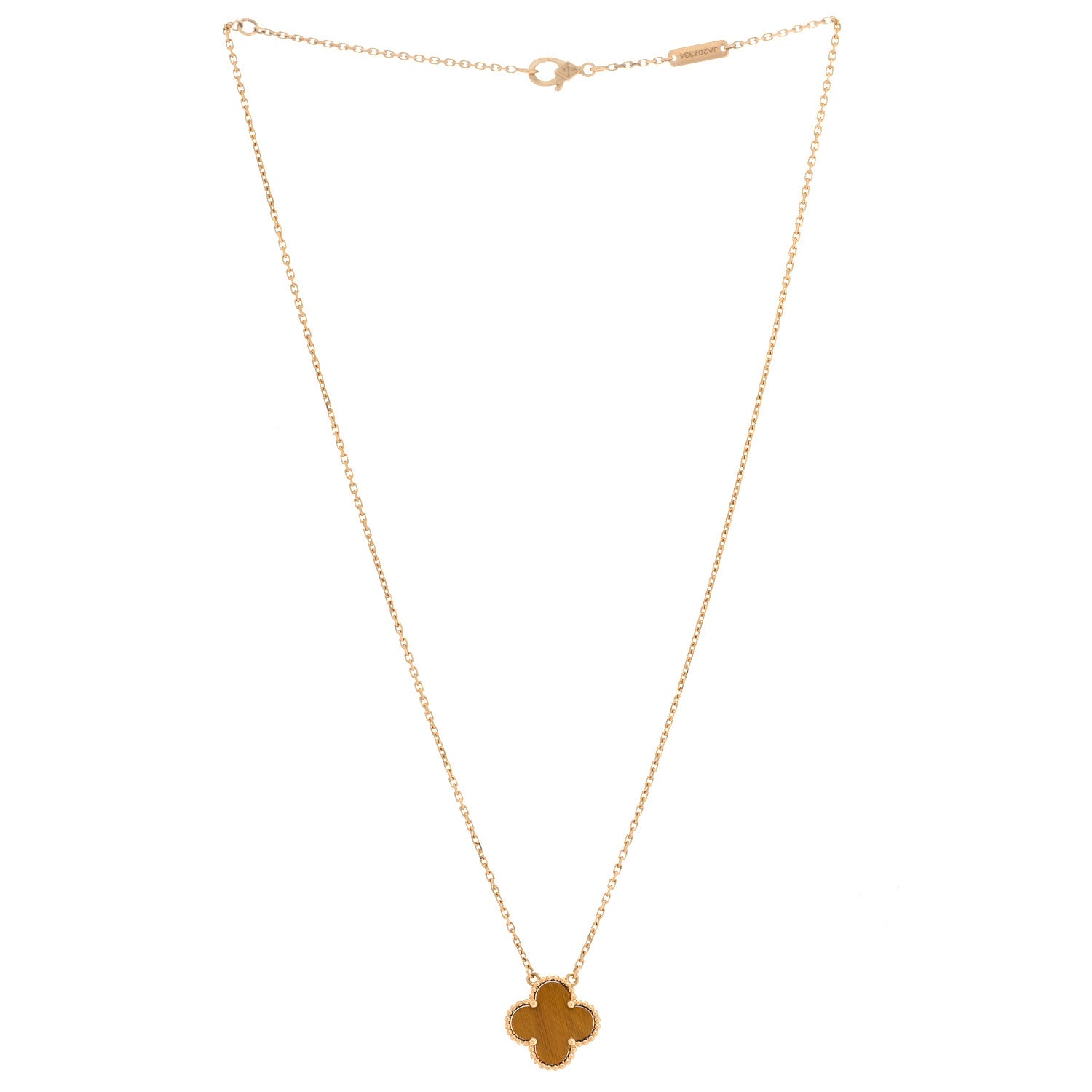 Van Cleef & Arpels 18K Yellow Gold Tiger Eye Vintage Alhambra Pendant Necklace 2 of 4