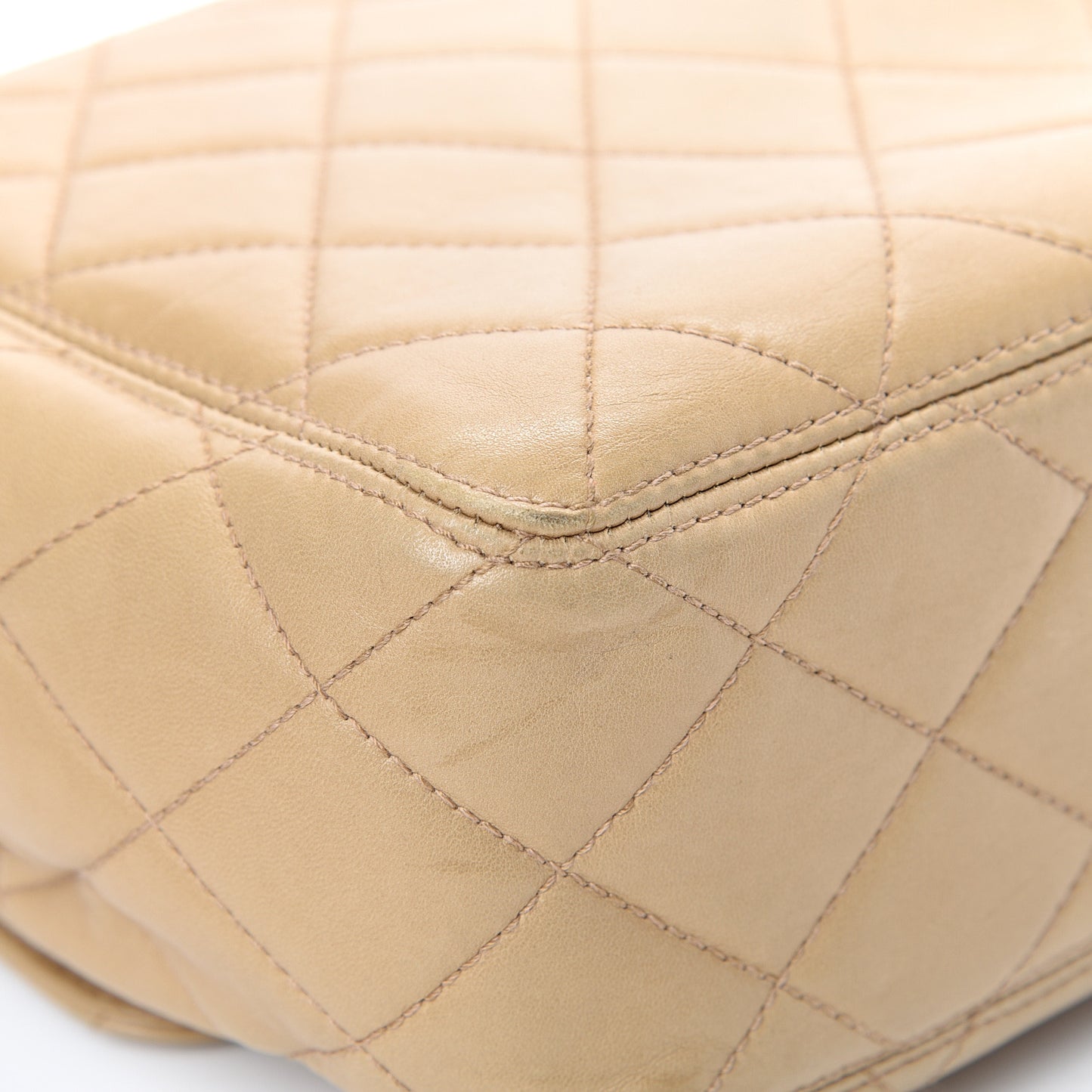 Lambskin Quilted Flap Shoulder Bag Beige