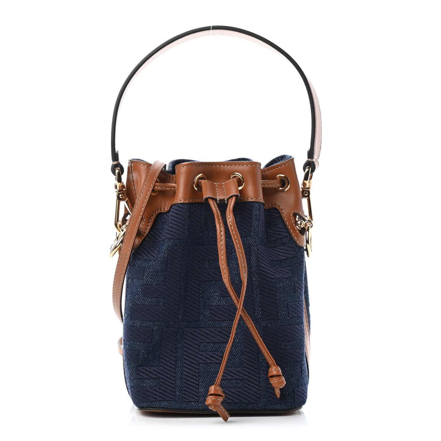 Denim Vitello King F is Fendi FF Embroidered Mini Mon Tresor Bucket Bag Blue Cuoio