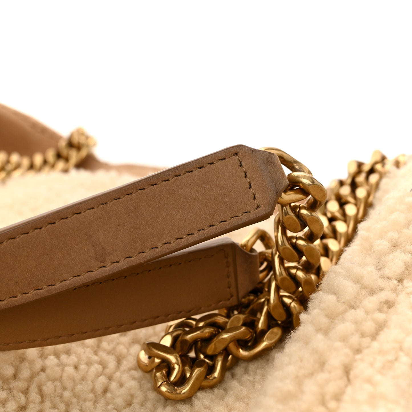 Nubuck Shearling Monogram Medium Niki Chain Satchel Ivory Natural Tan