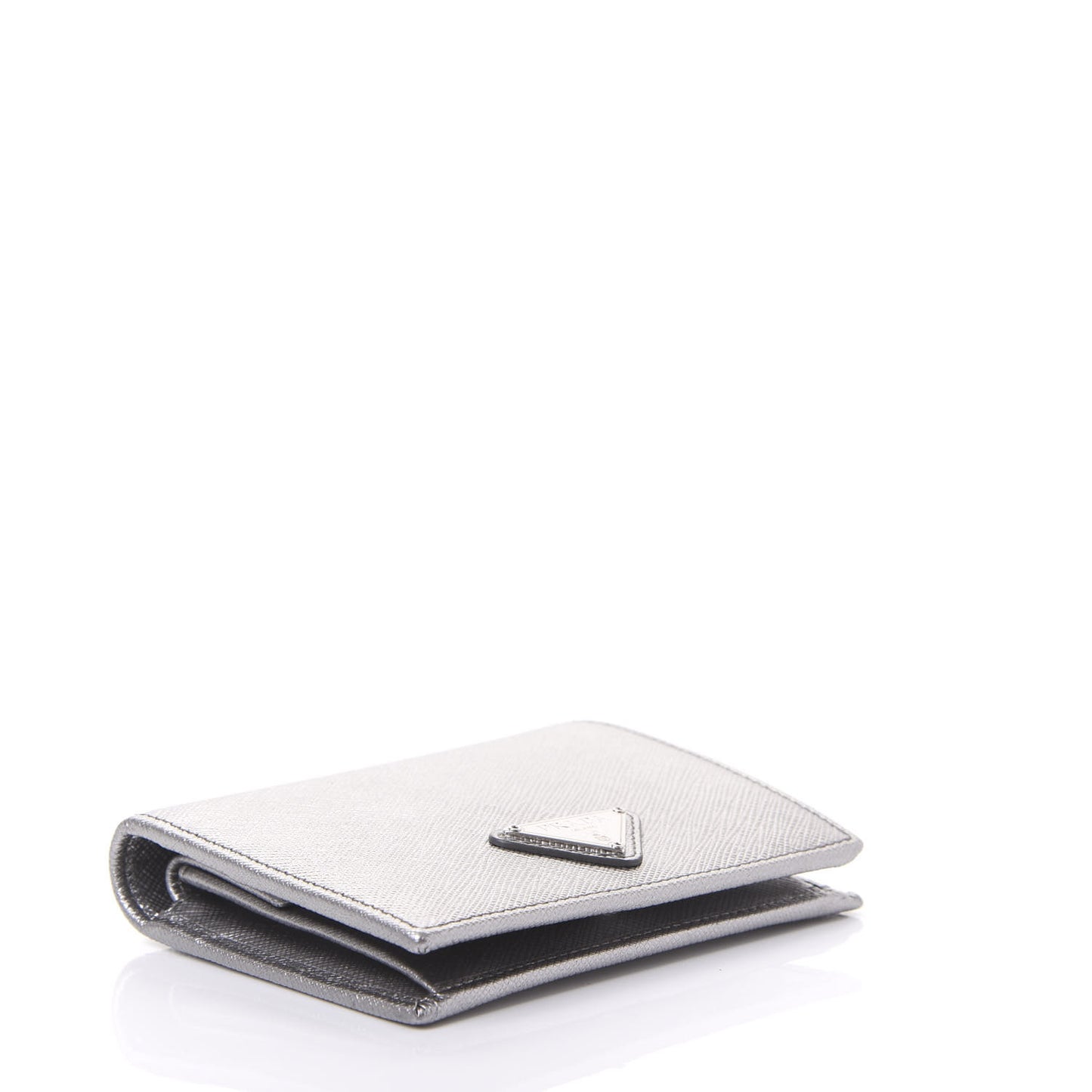 Metallic Saffiano Metal Bi-Fold Wallet Silver
