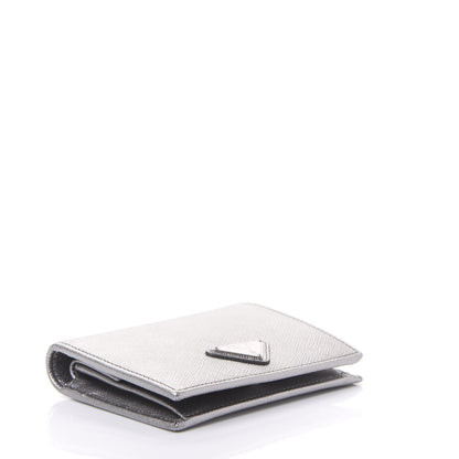 Prada Metallic Saffiano Metal Bi-Fold Wallet Silver 4 of 10