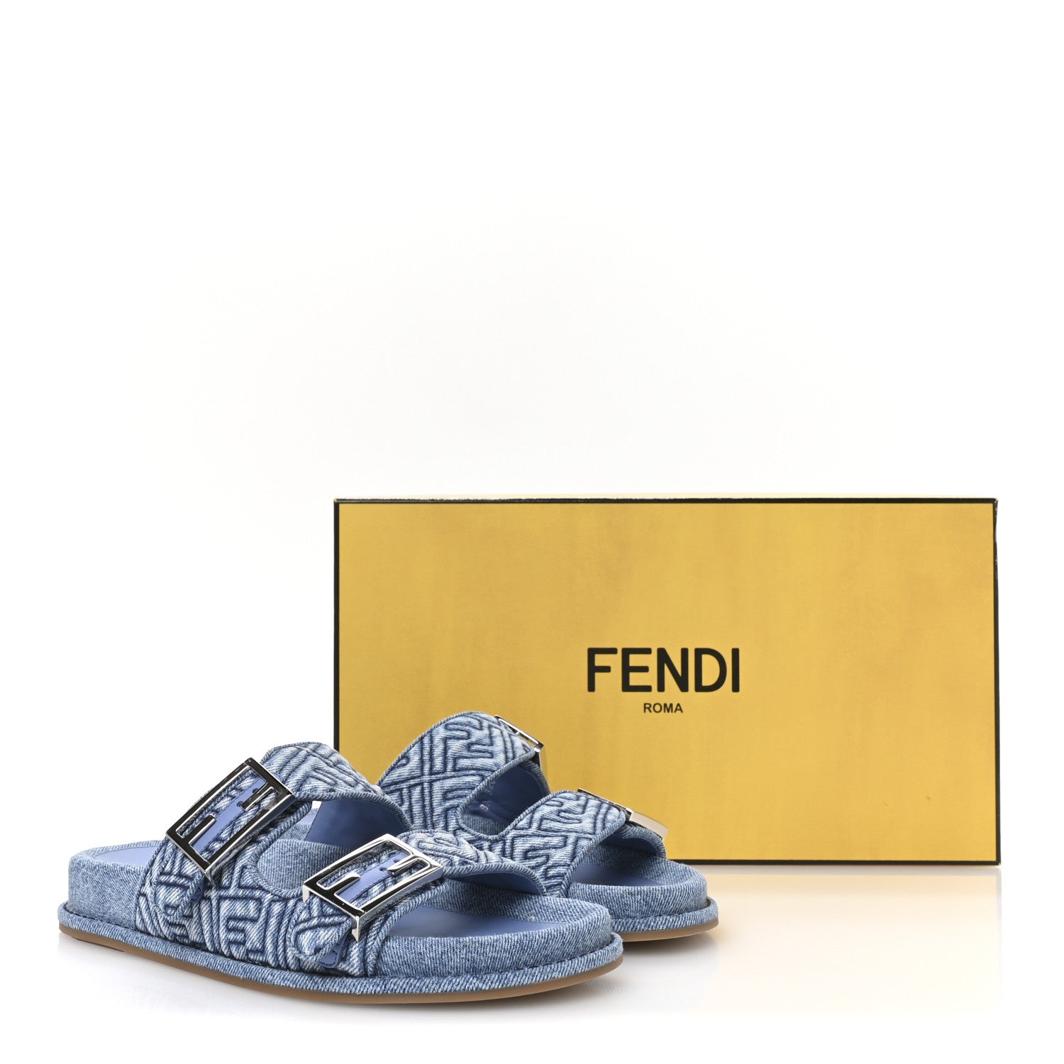 Fendi Denim FF Quilted Fendi Feel Buckled Slide Sandals 37 Blue 9 of 9