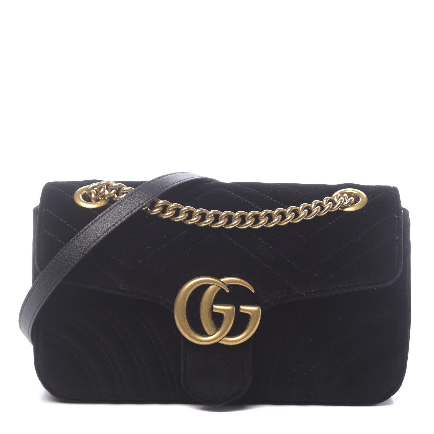 Gucci Velvet Matelasse Small GG Marmont Shoulder Bag Black 1 of 10