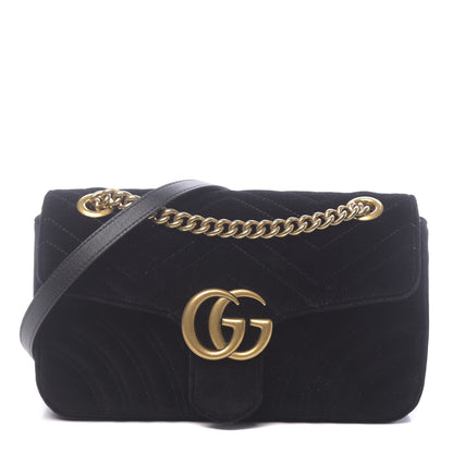 Gucci Velvet Matelasse Small GG Marmont Shoulder Bag Black 1 of 10