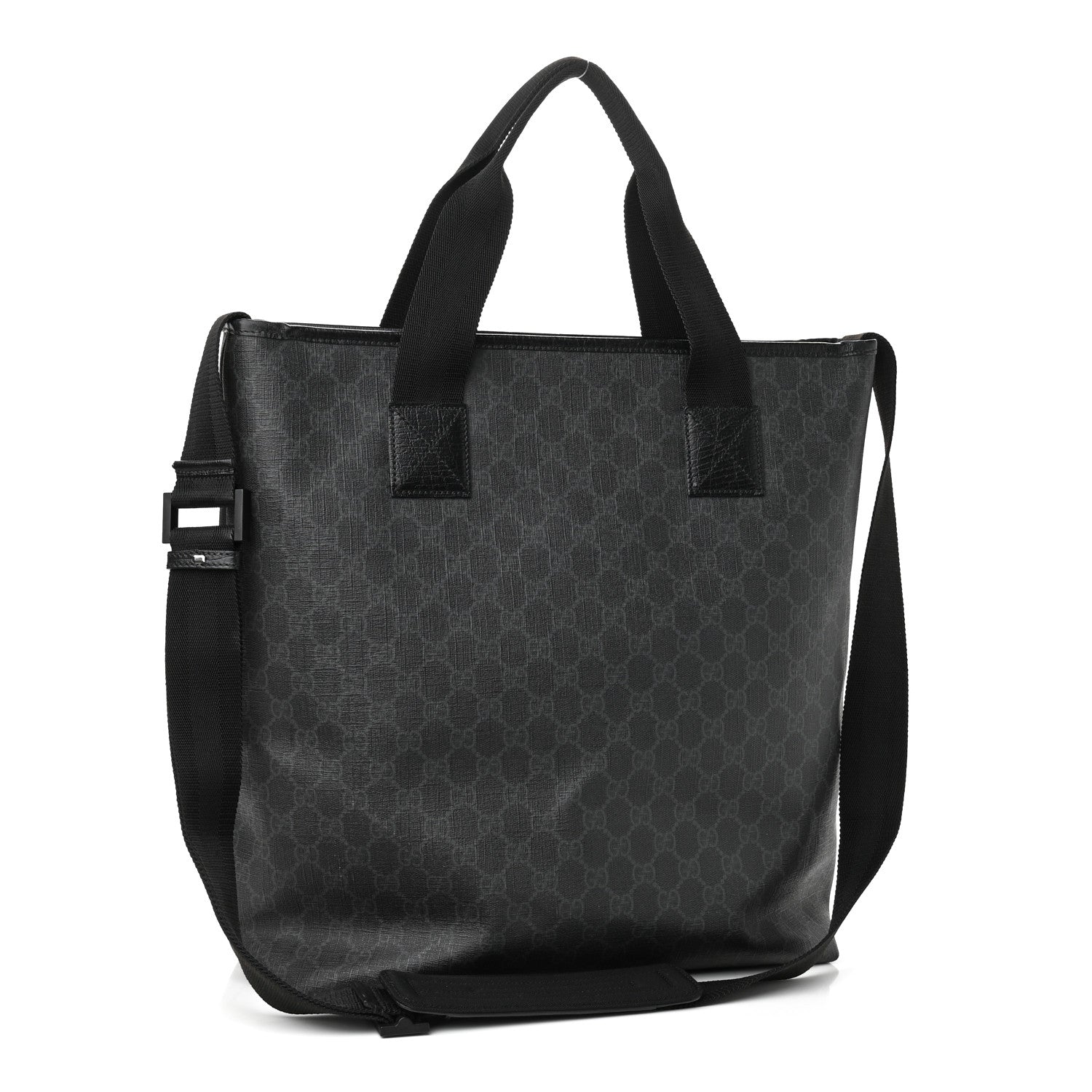 Gucci GG Supreme Monogram Web Handle Vertical Tote Black Grey 3 of 10