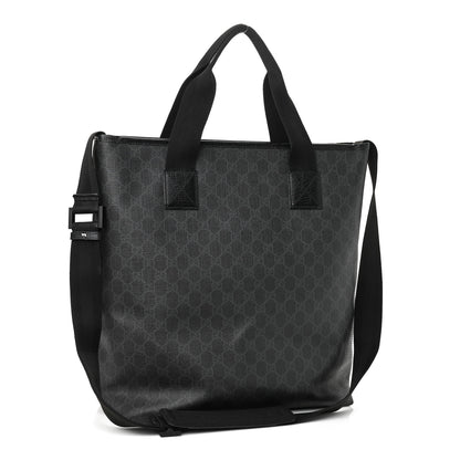 Gucci GG Supreme Monogram Web Handle Vertical Tote Black Grey 3 of 10