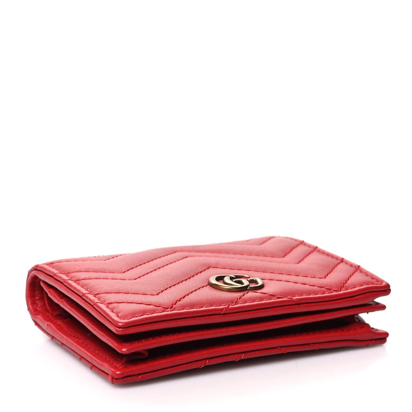 Calfskin Matelasse GG Marmont Card Case Wallet Hibiscus Red