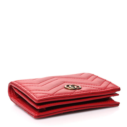 Gucci Calfskin Matelasse GG Marmont Card Case Wallet Hibiscus Red 4 of 11