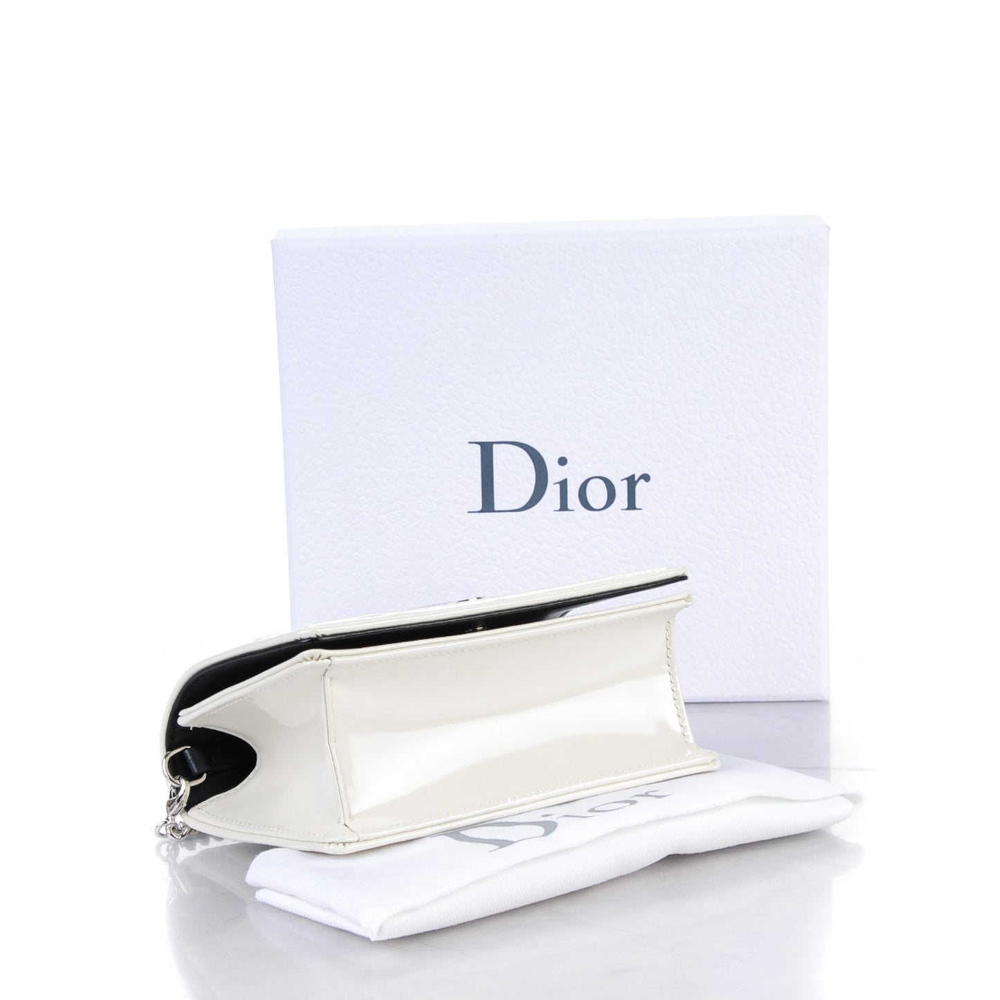 Patent Micro-Cannage Baby Diorama Flap Bag White