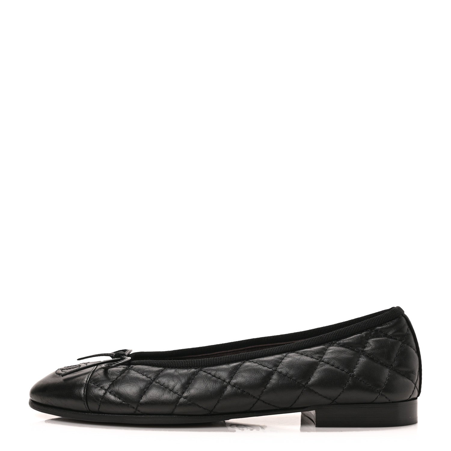 Chanel Aged Calfskin Quilted CC Cap Toe Ballerina Flats 36 Black 1 of 7