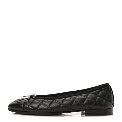 Chanel Aged Calfskin Quilted CC Cap Toe Ballerina Flats 36 Black 1 of 7