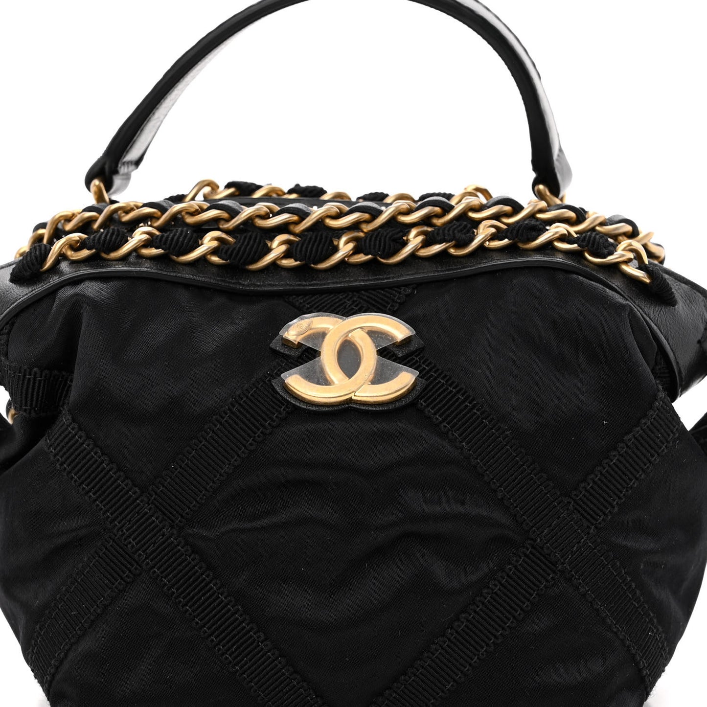 Nylon Grosgrain Quilted Lifestyle Clutch with Chain Black
