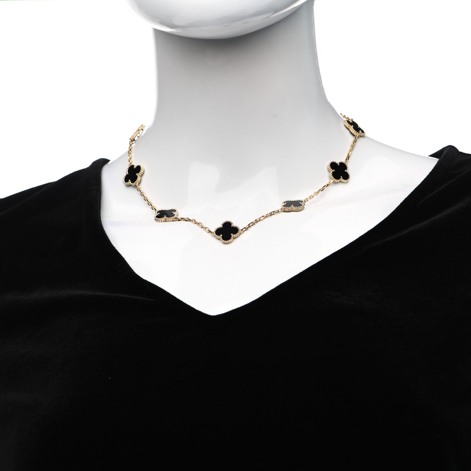 Van Cleef & Arpels 18K Yellow Gold Black Onyx 10 Motifs Vintage Alhambra Necklace 2 of 6
