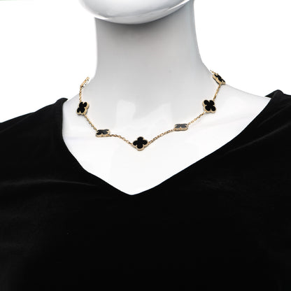 Van Cleef & Arpels 18K Yellow Gold Black Onyx 10 Motifs Vintage Alhambra Necklace 2 of 6
