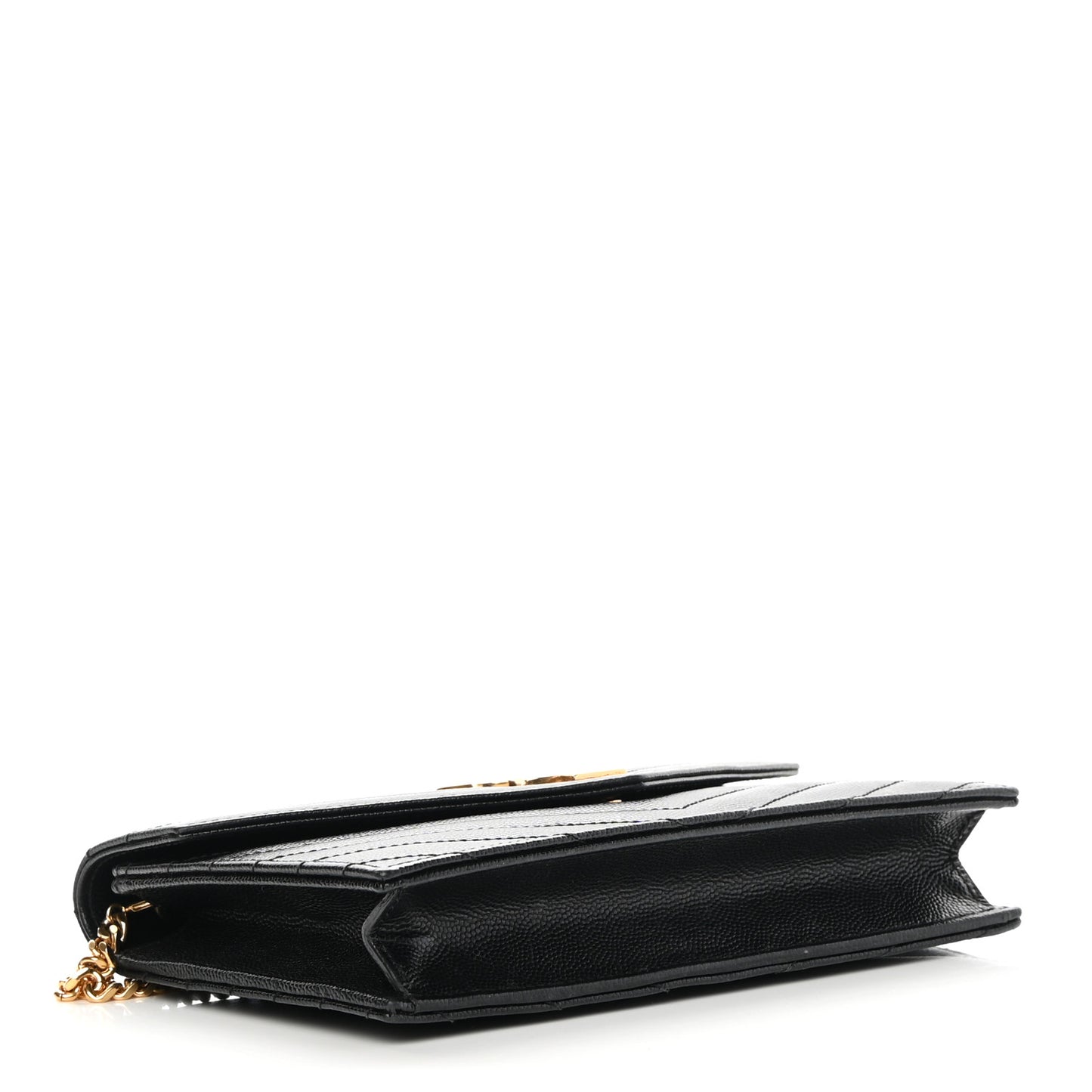 Grain De Poudre Matelasse Chevron Monogram Envelope Chain Wallet Black