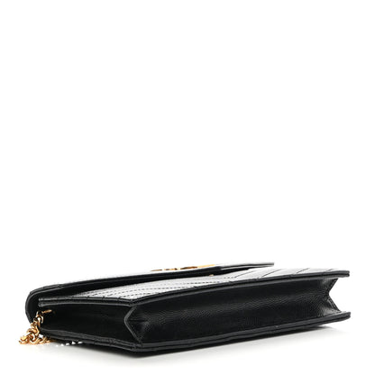 Saint Laurent Grain De Poudre Matelasse Chevron Monogram Envelope Chain Wallet Black 4 of 12