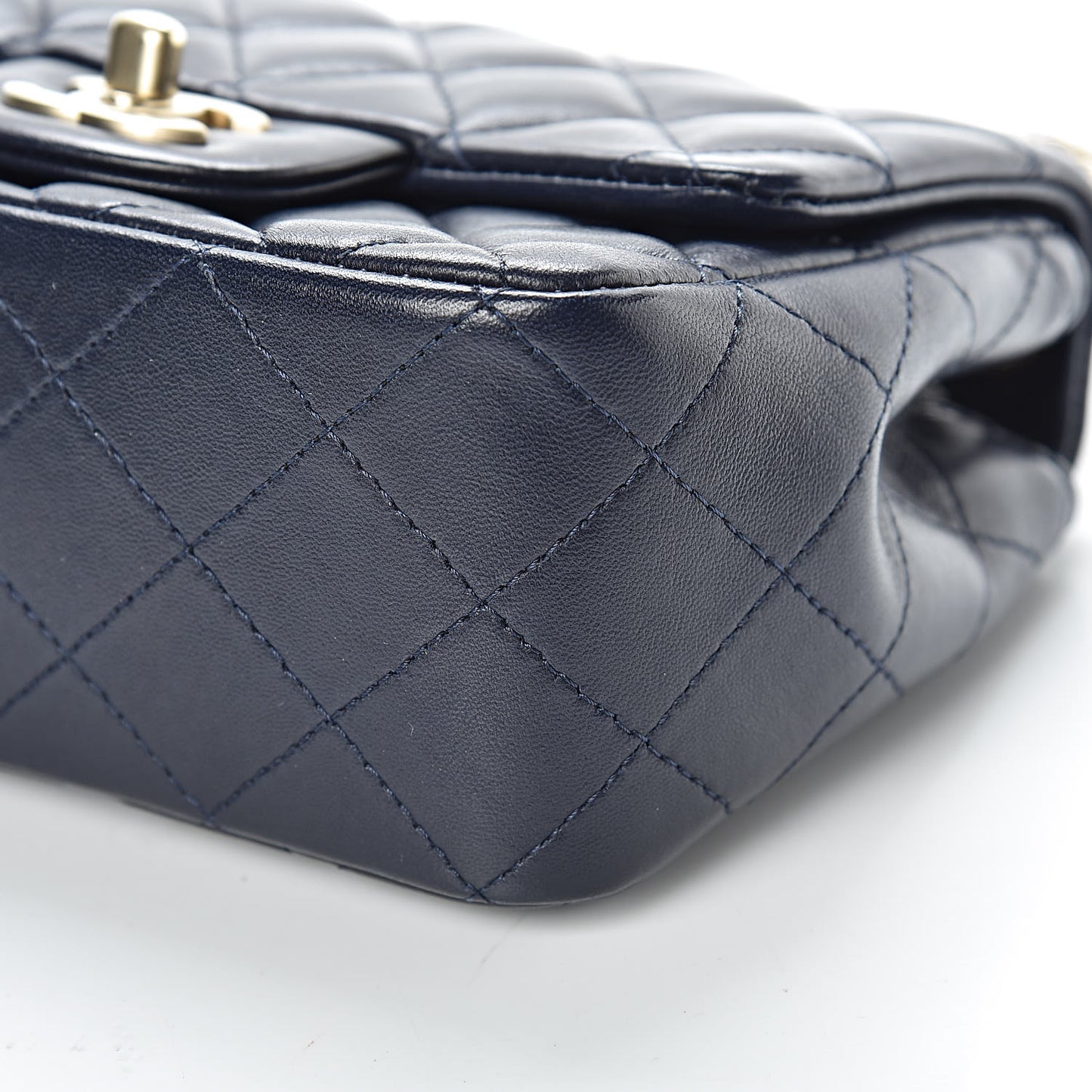 Lambskin Quilted Mini Square Flap Navy Blue