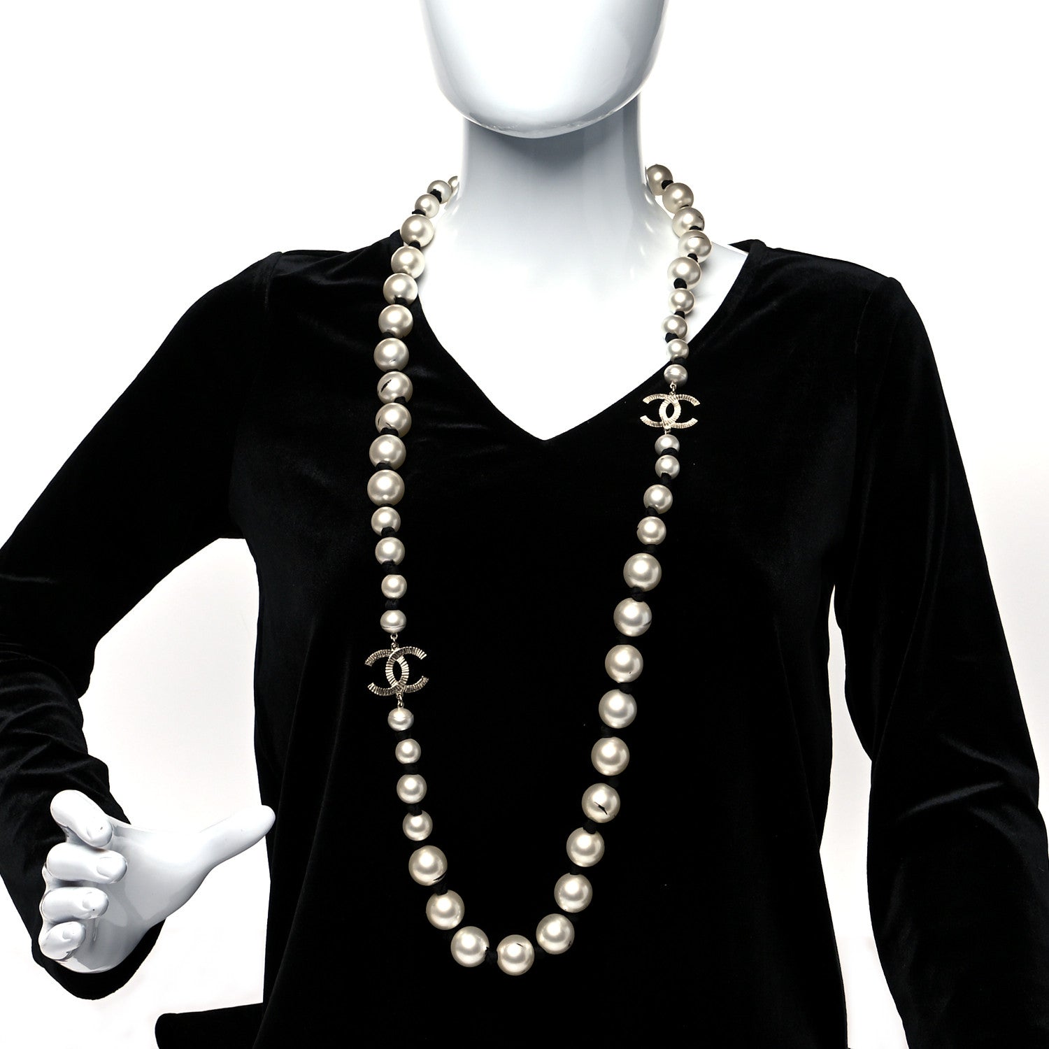 Chanel Pearl Grosgrain CC Long Necklace Gold 2 of 8