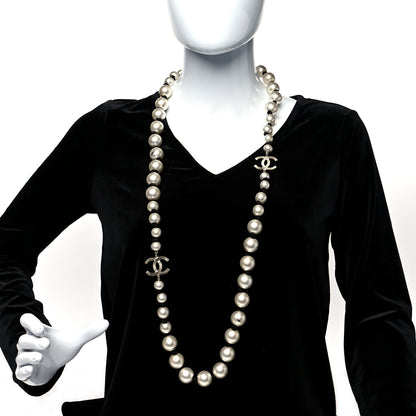 Chanel Pearl Grosgrain CC Long Necklace Gold 2 of 8