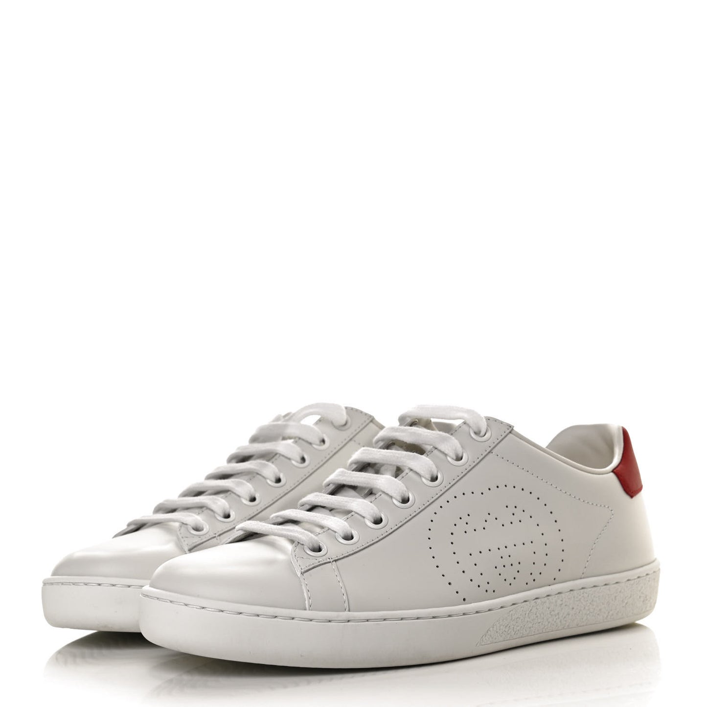 Calfskin Interlocking G Perforated Womens Ace Sneakers 35.5 White Hibiscus Red