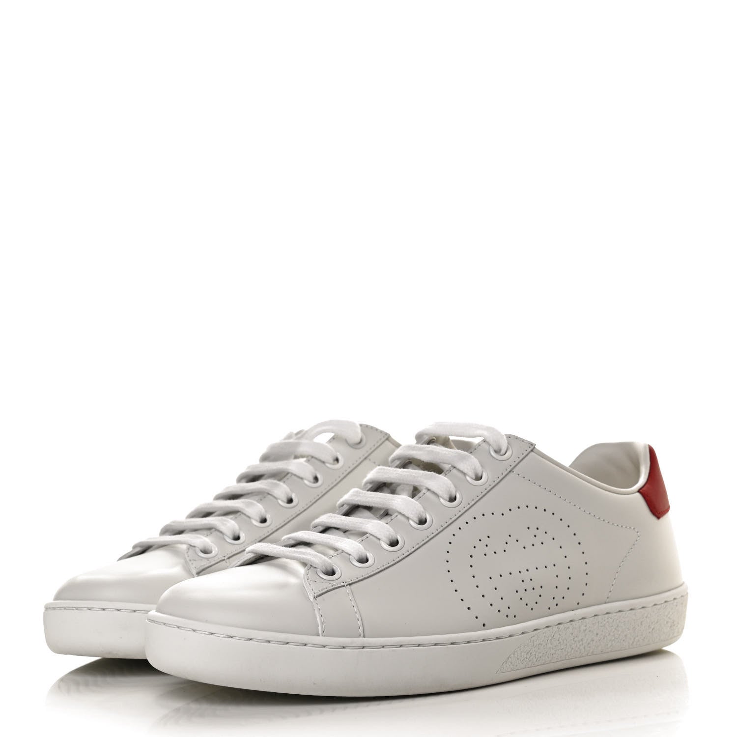 Gucci Calfskin Interlocking G Perforated Womens Ace Sneakers 35.5 White Hibiscus Red 3 of 9