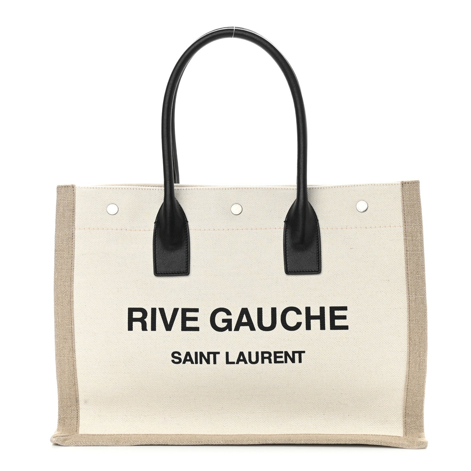 Saint Laurent Linen Calfskin Small Rive Gauche Tote Greggio Natural 1 of 11