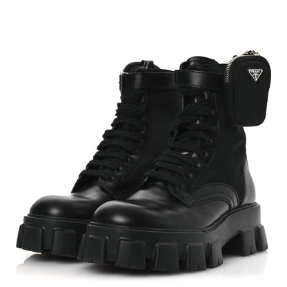 Prada Spazzolato Rois Nylon Metal Triangle Logo Mens Monolith Pouch Pocket 55mm Boots 7.5 Black 4 of 13