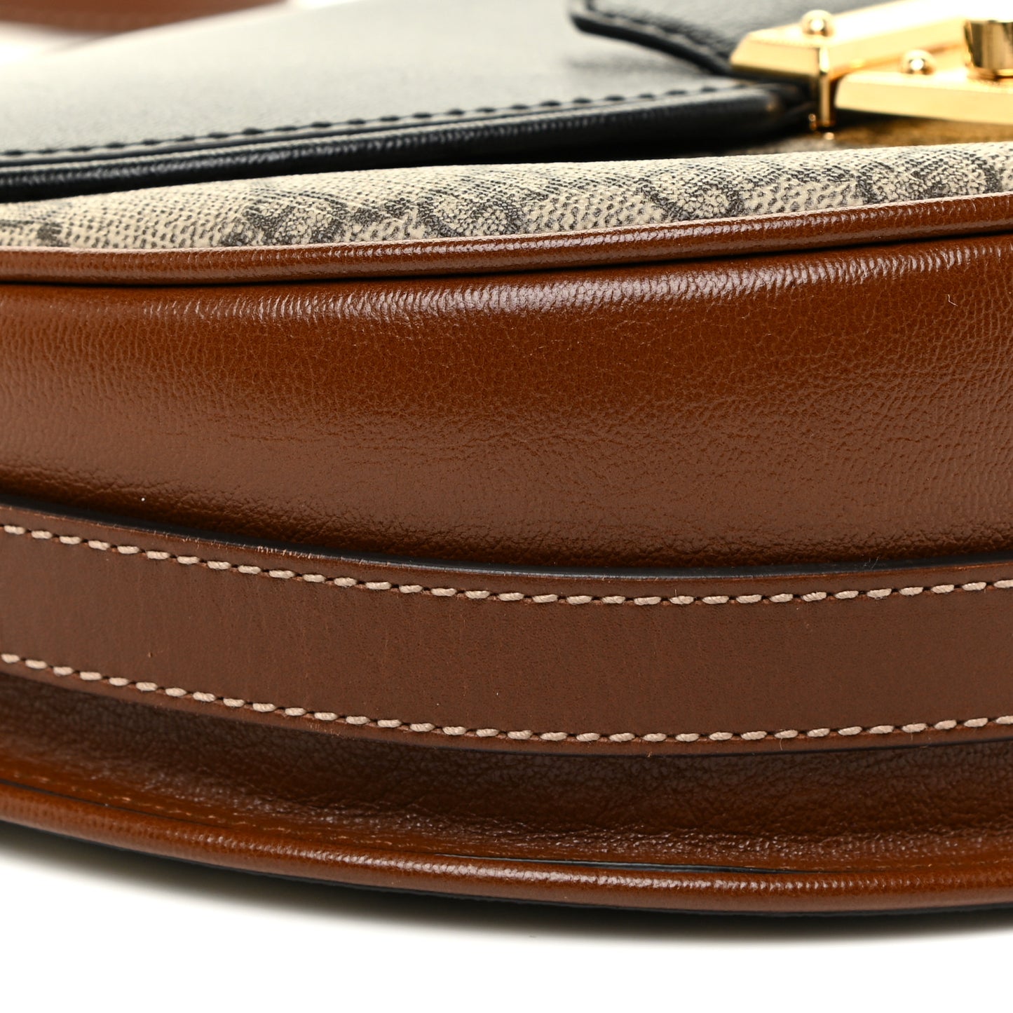 GG Supreme Monogram Calfskin Small Padlock Messenger Shoulder Bag Beige Black Cuir
