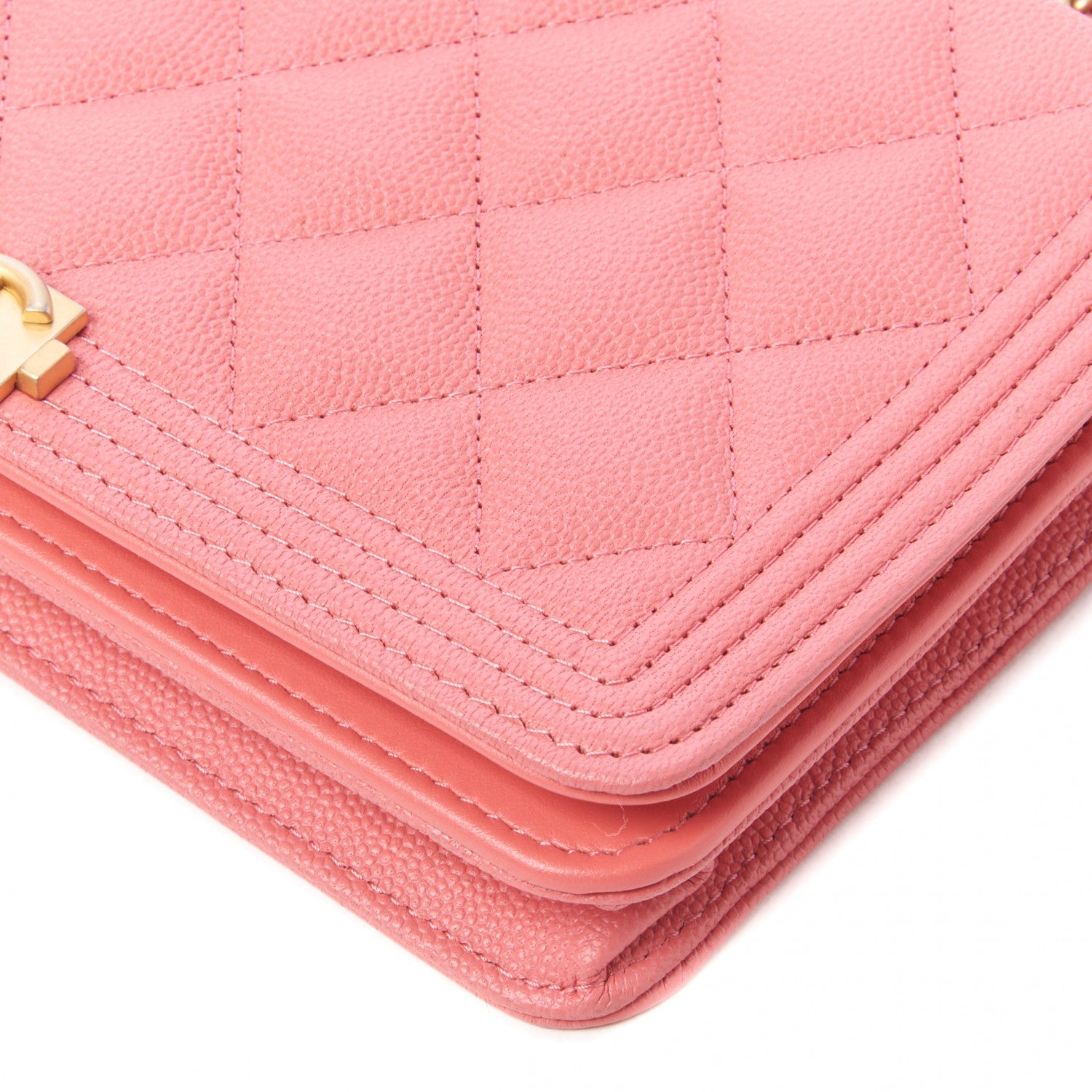 Chanel Caviar Quilted Boy Wallet On Chain WOC Pink 4 of 10