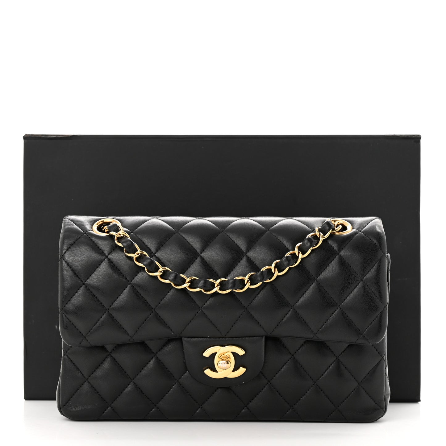 Lambskin Quilted Small Double Flap Black