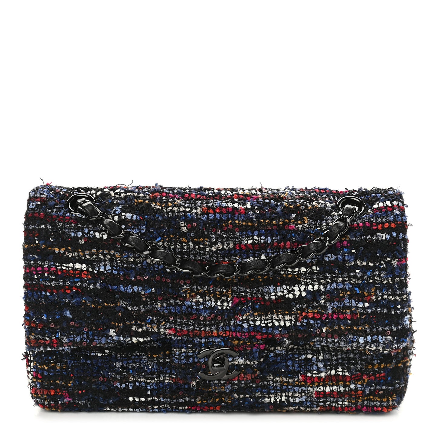 Tweed Sequin Chevron Quilted Medium Double Flap Multicolor