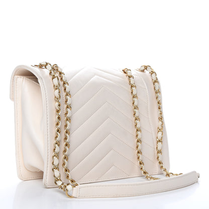 Chanel Lambskin Reversed Chevron Quilted Flap White 3 of 15