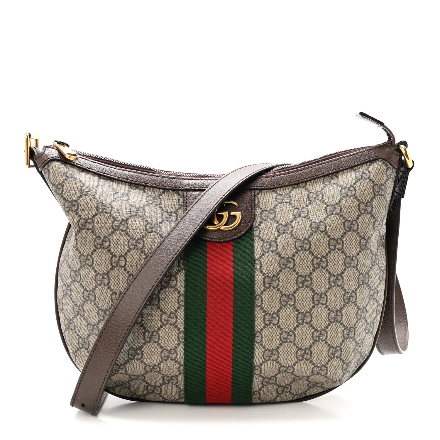 Gucci GG Supreme Monogram Web Small Ophidia Half Moon Hobo Brown 1 of 11