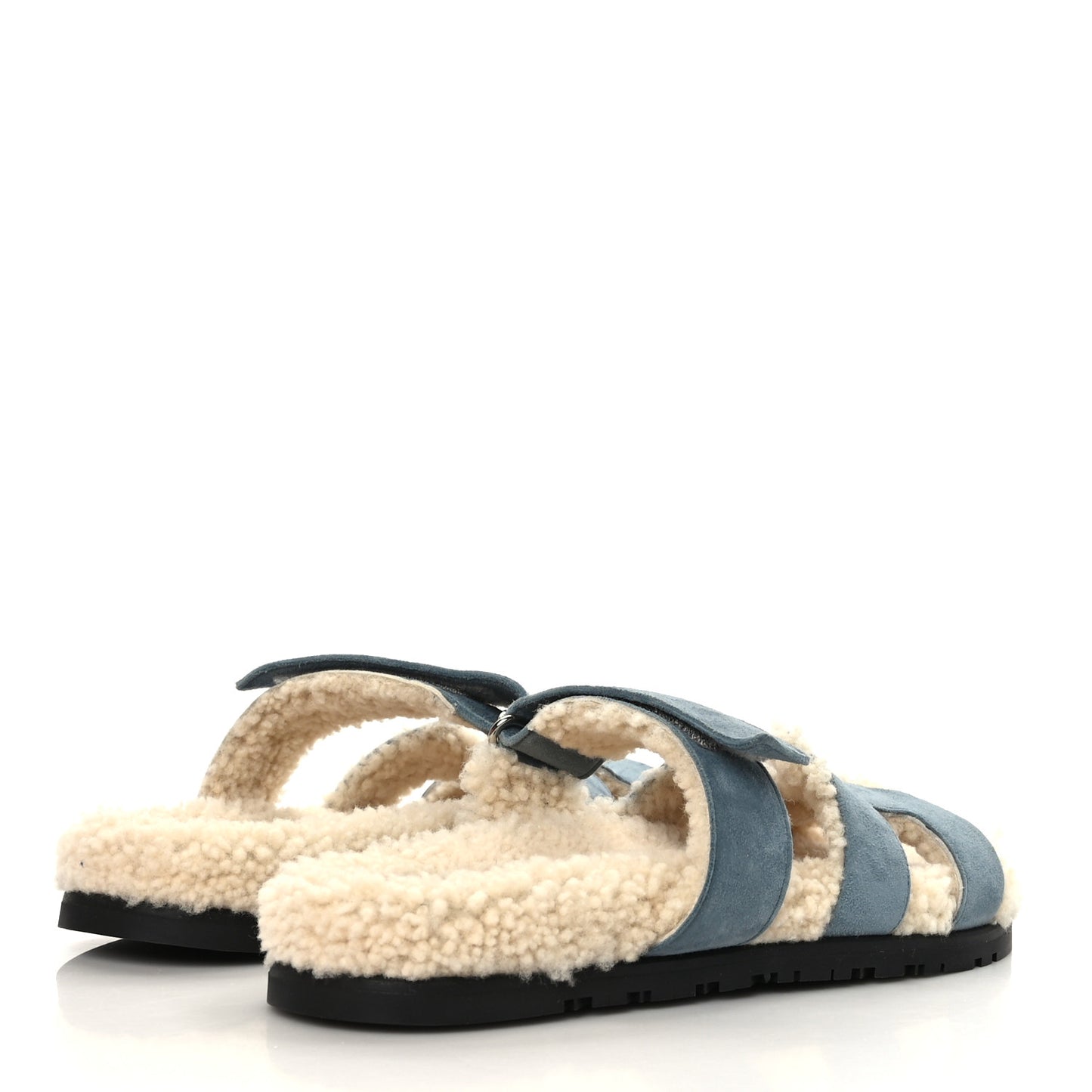 Suede Goatskin Woolskin Womens Chypre Sandals 38 Bleu Pinede Ecru
