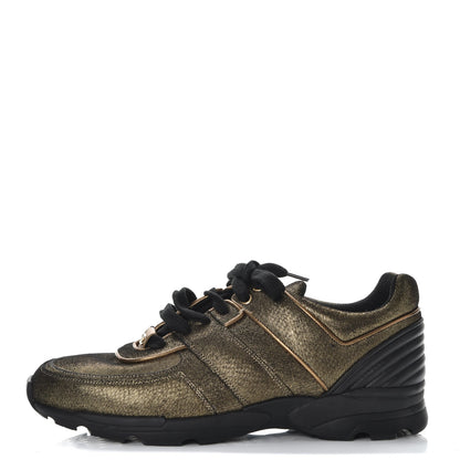 Chanel Fabric Calfskin CC Sneakers 41.5 Golden Brown 1 of 11