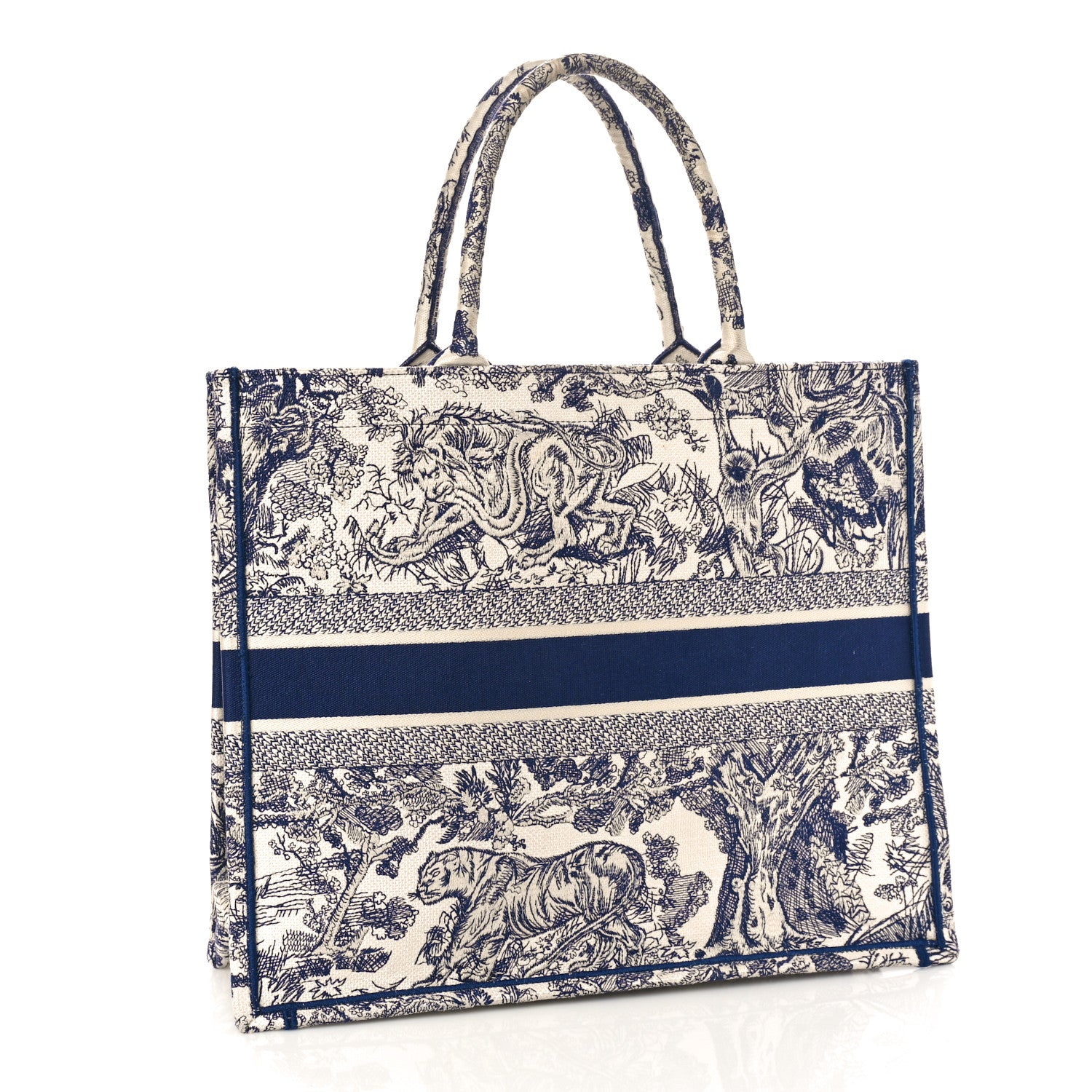 Christian Dior Canvas Embroidered Large Dioriviera Toile De Jouy Book Tote Blue 3 of 10