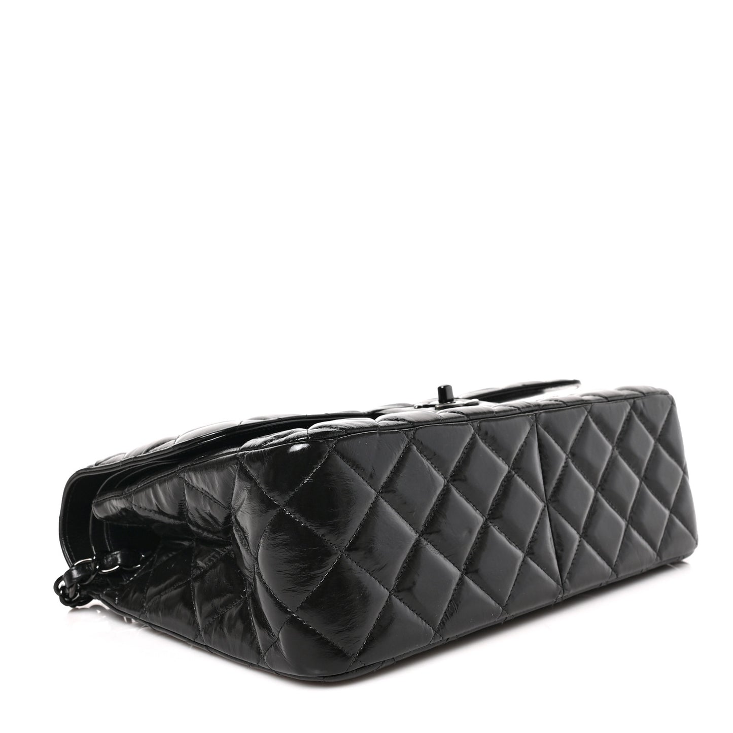 Shiny Distressed Calfskin Quilted Jumbo Double Flap So Black