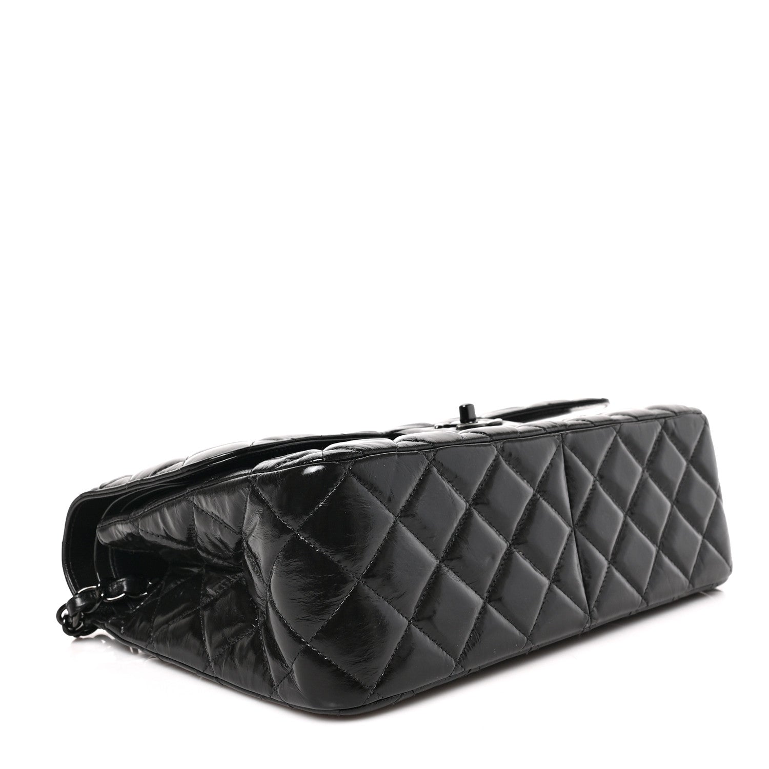 Chanel Shiny Distressed Calfskin Quilted Jumbo Double Flap So Black 5 of 10