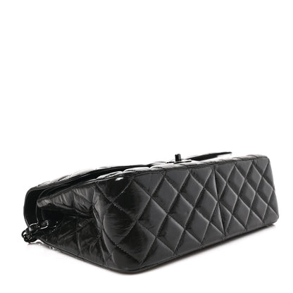 Chanel Shiny Distressed Calfskin Quilted Jumbo Double Flap So Black 5 of 10