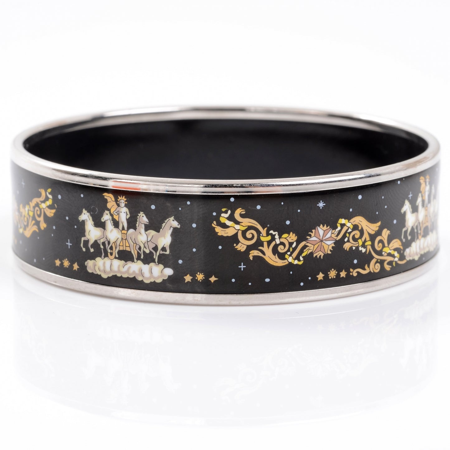Enamel Printed Horses Wide Bracelet 70 Black
