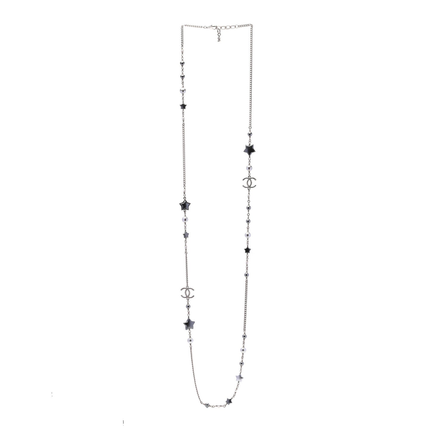 Resin Pearl Star CC Necklace Grey Silver