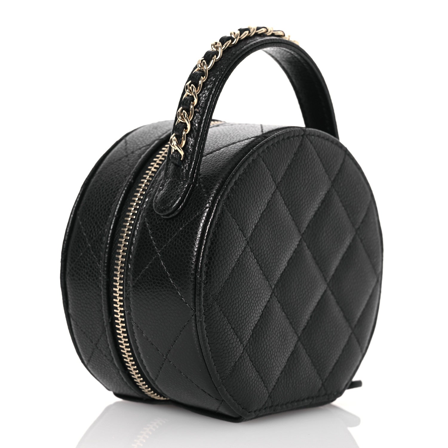 Chanel Caviar Quilted Round Top Handle Jewelry Case With Chain Black 3 of 16