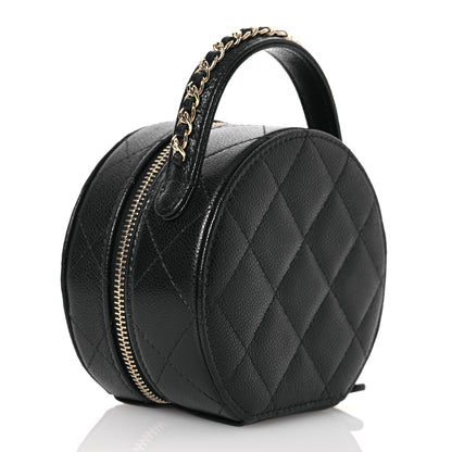 Chanel Caviar Quilted Round Top Handle Jewelry Case With Chain Black 3 of 16